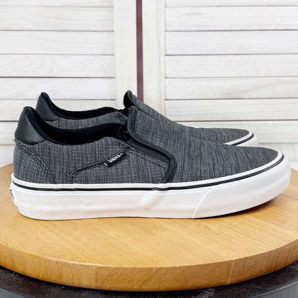 Vans Asher Slip On Sneaker Tweed Look Shoes Black Grey 8 - Picture 11 of 11